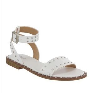 MIA FANNIE WHITE STUDDED ANKLE STRAP SANDALS